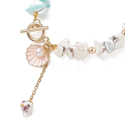 Dyed Natural Trochid Shell/Trochus Shell Chips Beaded Bracelets for Women BJEW-JB13130-03-1