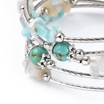 Five Loops Synthetic Turquoise(Dyed) & Natural Amazonite BJEW-JB04488-05-1