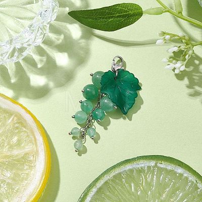 Grape Natural Green Aventurine Pendant Decorations HJEW-TA00266-03-1