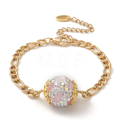 Polymer Clay Rhinestone Disco Ball Link Bracelet with Figaro Chains BJEW-JB09478-1