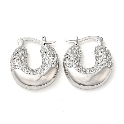 Donut Brass Hoop Earrings with Clear Cubic Zirconia EJEW-Q791-01P-1
