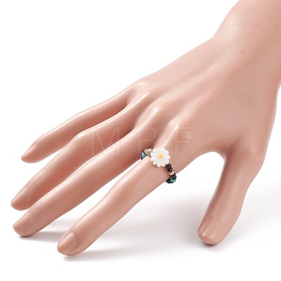 Shell & Glass Beaded Stretch Finger Ring for Women RJEW-JR00481-1