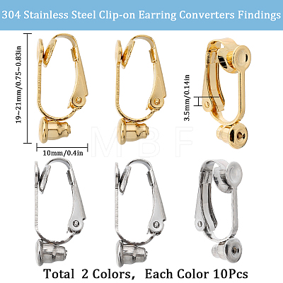 20Pcs 2 Styles 304 Stainless Steel Clip-on Earring Converters Findings STAS-SC0006-83-1