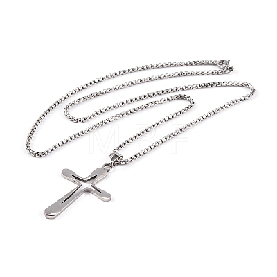 Non-Tarnish Cross 201 Stainless Steel Pendant Necklaces NJEW-F320-02P-1