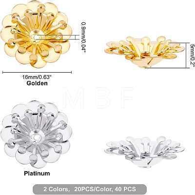 40Pcs 2 Colors Multi-Petal Brass Bead Caps KK-FH0002-43-1