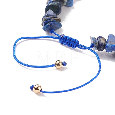 Natural Lapis Lazuli Chips & Resin Evil Eye Braided Bead Bracelet BJEW-JB08495-03-1