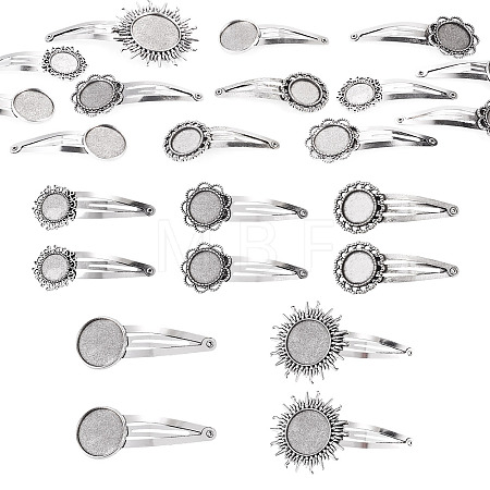 20Pcs 5 Styles Iron Snap Hair Clips with Tibetan Style Alloy Round Trays MAK-TA0001-45-1