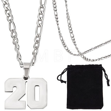 1Pc 304 Stainless Steel Figaro Chain Number Pendant Necklaces NJEW-BBC0001-28A-P-1