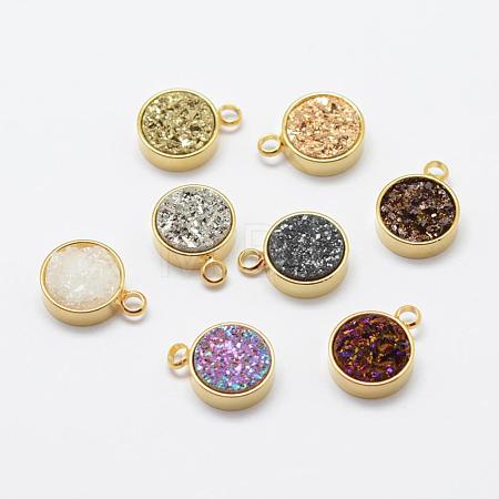 Electroplated Natural Druzy Agate Charms G-P321-04G-1