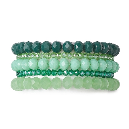 5Pcs 5 Styles Faceted Round Glass Beaded Stretch Bracelet Sets BJEW-JB10423-06-1