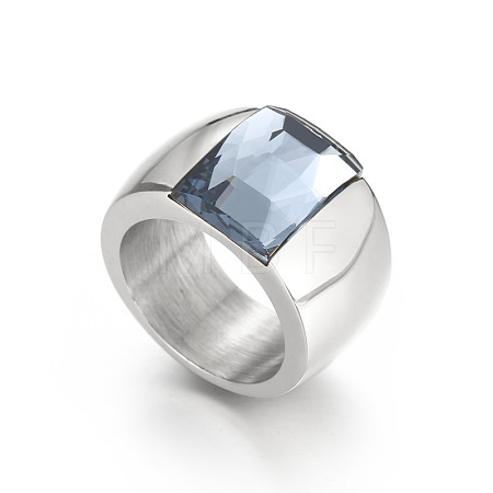 304 Stainless Steel & Glass Finger Rings FS-WGBA2F3-47-1