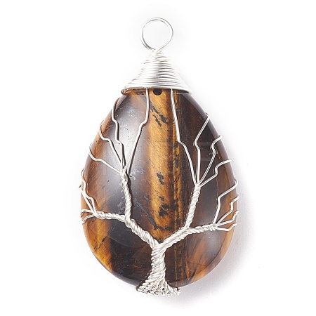 Natural Tiger Eye Pendants PALLOY-JF01307-05-1