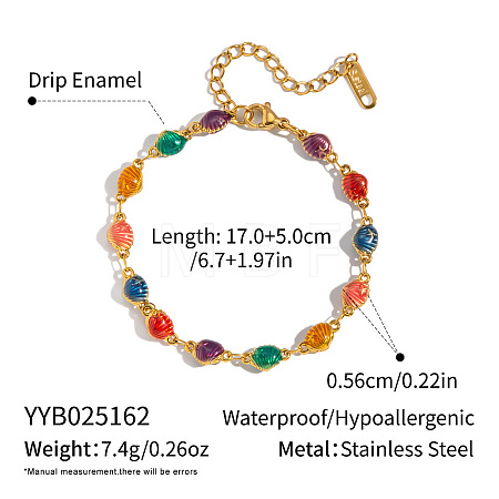 Shell Shape 304 Stainless Steel Enamel Link Chain Bracelets for Women AZ3410-2-1