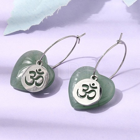 Natural Green Aventurine & 304 Stainless Steel Hoop Earrings for Women EJEW-G475-04P-04-1