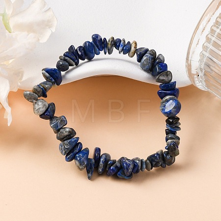 Unisex Chip Natural Lapis Lazuli Beaded Stretch Bracelets BJEW-S143-07-1