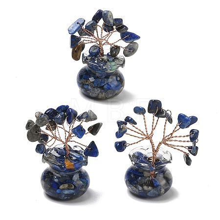 Natural Lapis Lazuli Chips Tree of Life Decorations DJEW-Z007-02S-1