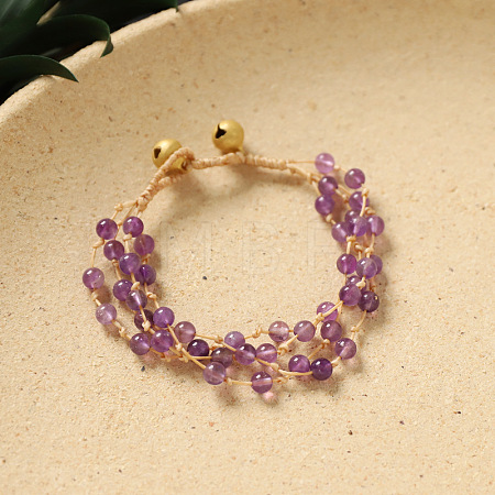 Natural Amethyst Round Braided Bead Multi-strand Bracelets for Women WG0F13C-01-1