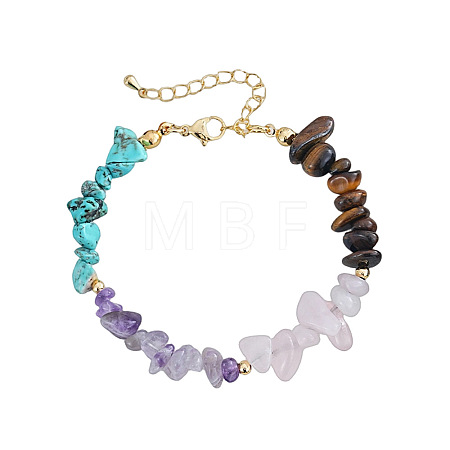 Natural Rose Quartz & Amethyst & Tiger Eye & Synthetic Turquoise Chips Beaded Bracelets for Women FW6421-4-1