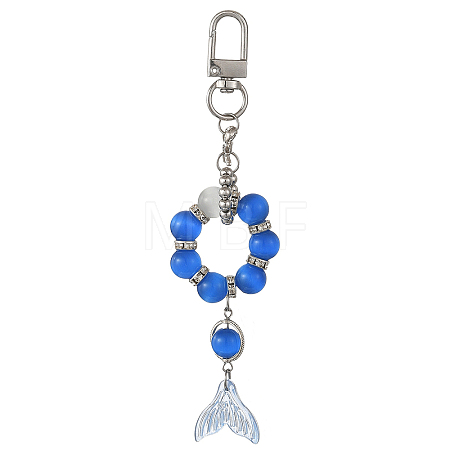 Glass & Cat Eye & Alloy Pendant Decorations HJEW-YW00485-01-1
