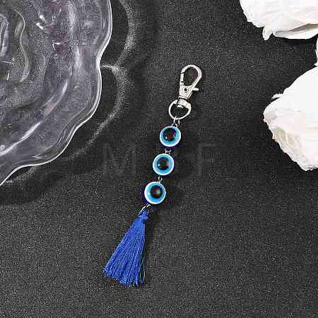 Resin Evil Eye Round Bead & Polyester Tassel Pendant Decorations HJEW-JM04165-03-1
