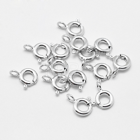 Anti-Tarnish Rhodium Plated 925 Sterling Silver Spring Ring Clasps STER-K167-076A-P-1
