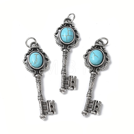 Key Brass Synthetic Turquoise Big Pendants KK-D361-01AS-31-1