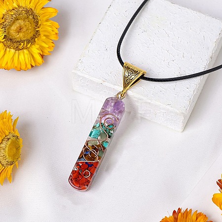 Resin with Gemstone inside 7 Chakra Pendant Necklaces PW-WG74B6A-01-1