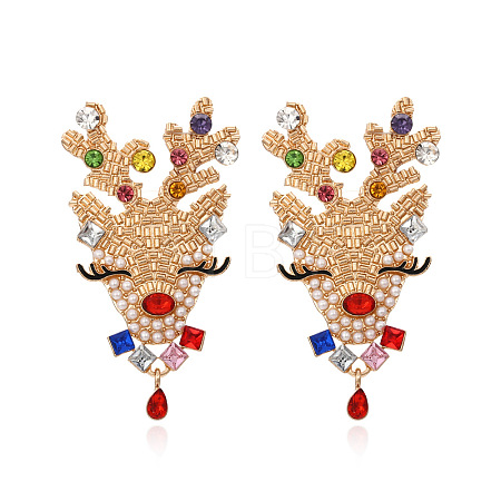 Deer Zinc Alloy Rhinestone Dangle Stud Earrings FS-WG45396-01-1