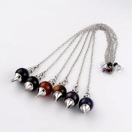 Natural & Synthetic Mixed Stone Sphere Dowsing Pendulums BJEW-E292-A-1