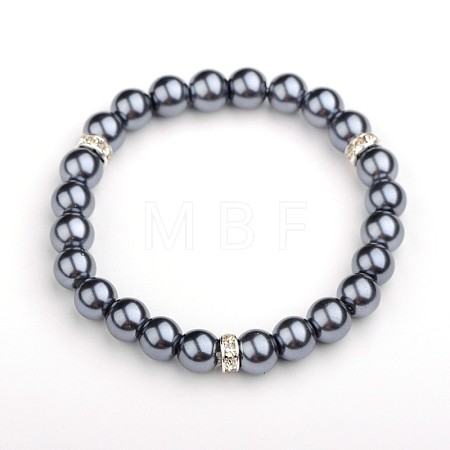 Glass Pearl Round Beads Stretch Bracelets BJEW-JB01544-03-1