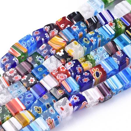 Cube Handmade Millefiori Glass Beads Strands LK-R004-26-1