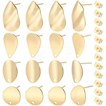 16Pcs 4 Styles Brass Stud Earring Findings KK-BBC0027-78-1