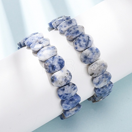 Natural Blue Spot Jasper Faceted Beaded Stretch Bracelets for Women BJEW-K251-07M-1