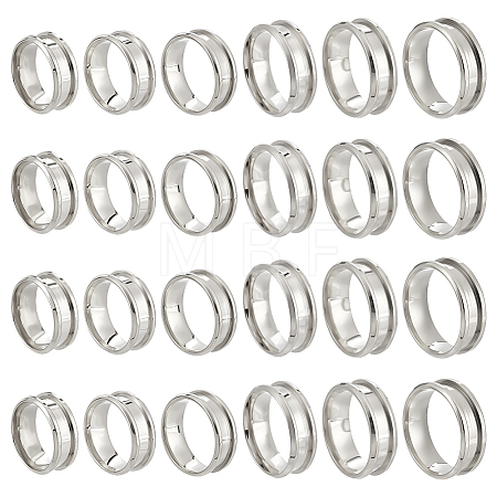 24Pcs 6 Styles 201 Stainless Steel Grooved Finger Ring Settings STAS-ME0003-12P-1