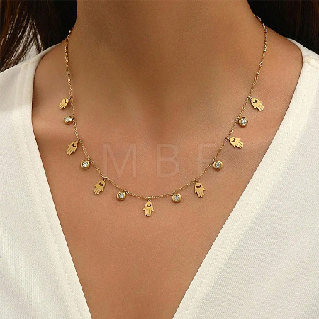 Religion Stainless Steel Hollow Multi-Hamsa Hand Pendant Necklaces for Women SW4671-1