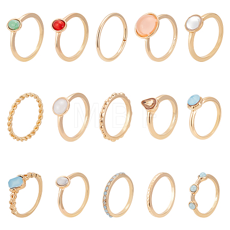 2 Sets 2 Style Alloy Finger Rings Sets RJEW-UN0003-03G-1