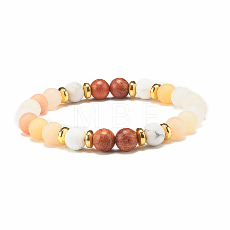 Natural Aventurine & Wood Round Beaded Stretch Bracelet BJEW-JB07805-1