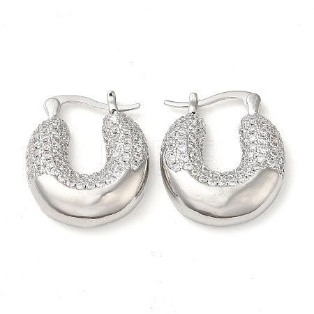 Donut Brass Hoop Earrings with Clear Cubic Zirconia EJEW-Q791-01P-1