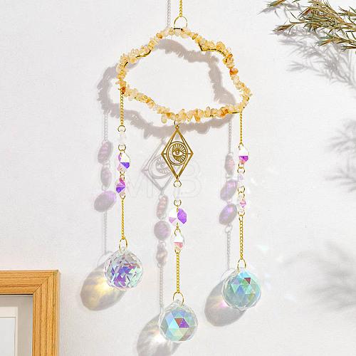 Natural Yellow Quartz Copper Wire Wrapped Cloud Hanging Ornaments PW-WG49920-05-1