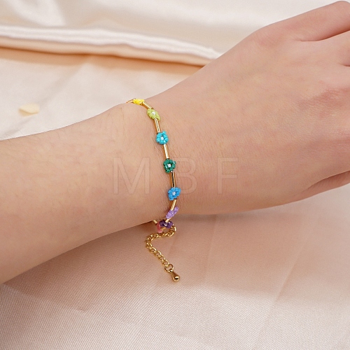 Miyuki Glass Seed Daisy Flower Beaded Bracelet for Women BJEW-A121-66-1