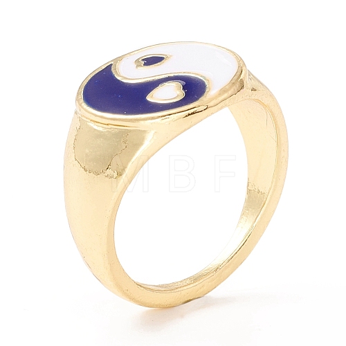 Yin Yang Pattern Flat Round Enamel Finger Ring for Girl Women RJEW-Z010-04LG-RS-1
