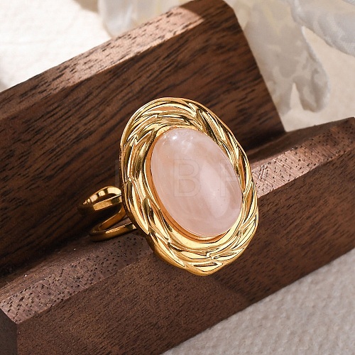 Oval Natural Rose Quartz Finger Rings RJEW-M063-01G-13-1