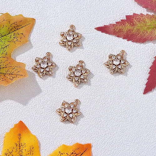 6 Pieces Flower Clear Cubic Zirconia Charm Pendant Brass Flower Charm Long-Lasting Plated Pendant for Jewelry Necklace Bracelet Earring Making Crafts JX400A-1