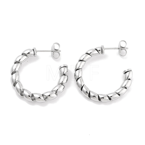 Tarnish Resistant 304 Stainless Steel Twisted Half Hoop Stud Earrings for Women EJEW-C096-11P-1