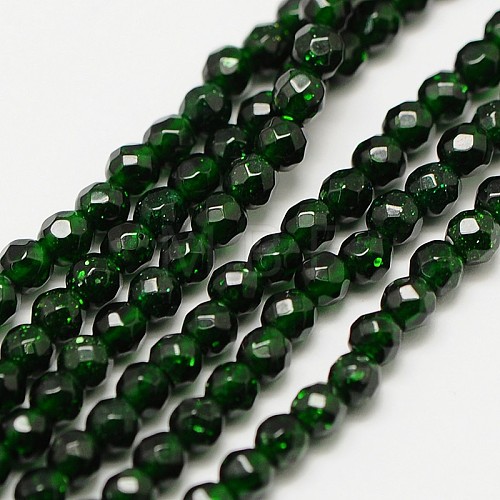 Synthetic Green Goldstone Beads Strands G-A129-3mm-G01-1