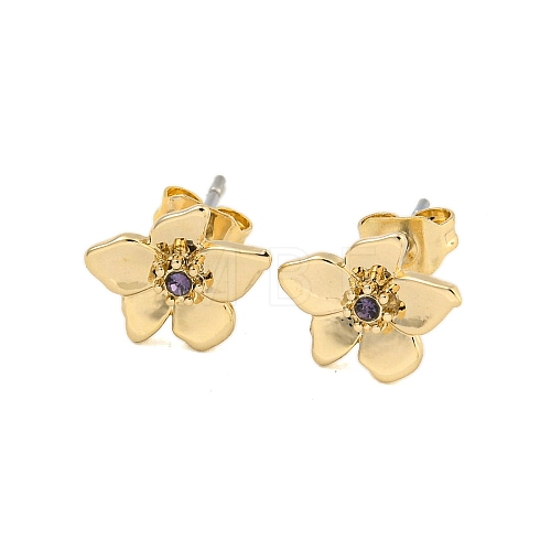 Brass Micro Pave Cubic Zirconia Ear Studs EJEW-P283-01G-02-1