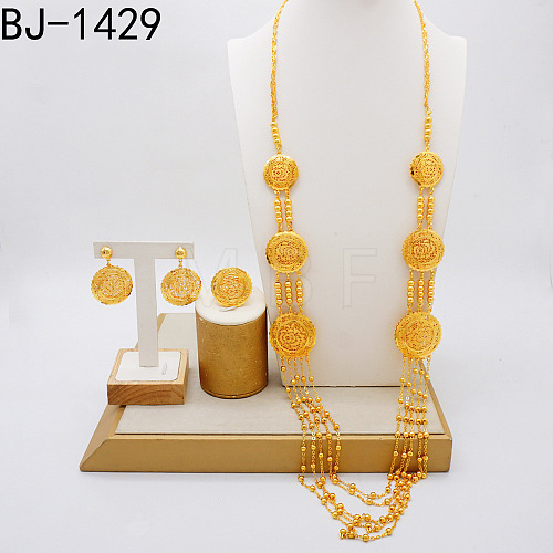 Multi-layer Alloy Pendant Necklacez & Stud Dangle Earrings & Cuff Ringz Sets WGFFF8E-01-1