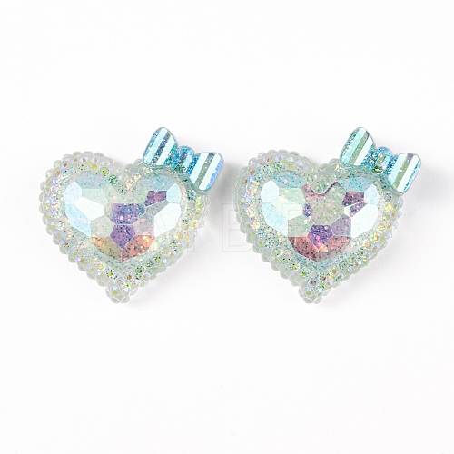 Transparent Epoxy Resin Heart with Bowknot Decoden Cabochons CRES-M034-07C-1