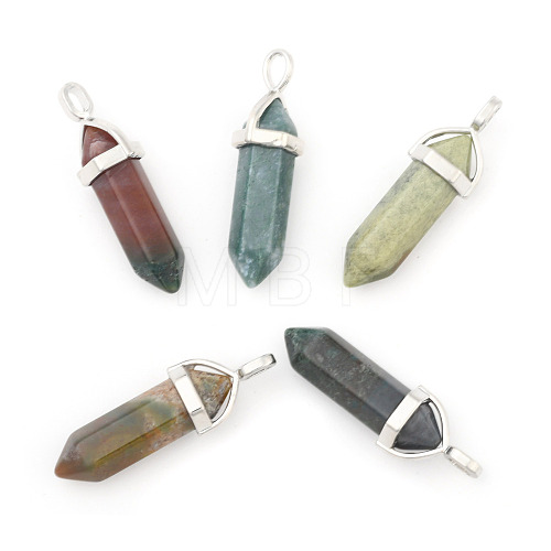 Natural Indian Agate Double Terminated Pointed Pendants G-F295-04L-1