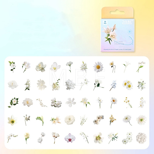 50Pcs 50 Styles Flower PET Sticker PW-WG35408-01-1